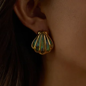 18K Gold Holiday Ocean Shell Colored Abalone Earrings