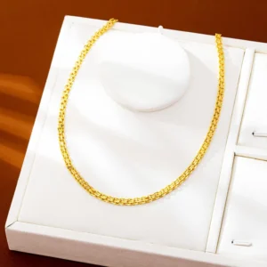 Simple Cuban chain, 3-piece set, 24K/AU999 pure gold